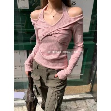 批发十三行<b class='q'>女装</b>FLYING.S-冬上新纯色百搭挂脖套头修身显瘦上衣打底衫