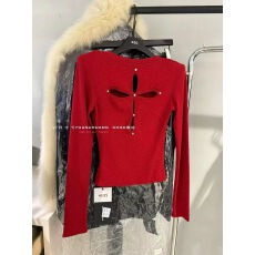 批发镂空设计修身长袖t恤女别致2025秋冬季新款ins辣妹<b class='q'>V领</b>上衣