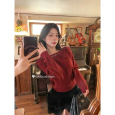 批发GS.GOOD START博主穿搭冬季气质温柔蝴蝶结钉珠显瘦针织<b class='q'>小衫</b>女装