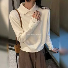 批发原创长袖<b class='q'>镂空</b>套头针织<b class='q'>衫</b>法式通勤上衣2025冬季设计感内搭休闲毛衣