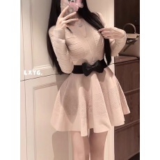 批发LXYG冬法式名媛V领蝴蝶结针织<b class='q'>连衣裙</b>女收腰显瘦晚宴打底<b class='q'>蓬蓬</b>短裙