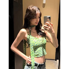 批发ARCHEDMOON紫色<b class='q'>网纱</b>波点吊带背心外穿辣妹设计感小众无袖上衣女夏