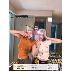 批发Okaaay【鎏金<b class='q'>小衫</b>】夏季修身正肩短款上衣设计感花朵珠片短袖T恤