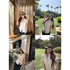 批发红人馆衬衫女款2026新款夏季设计感<b class='q'>小衫</b>法式上衣碎花蕾丝短袖衬衣