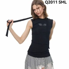 批发NECY 原创翅膀刺绣无袖T恤女春夏半高领绑带设计背心修身百搭上衣