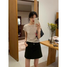 批发BRIVIN韩系黑白格斜肩花边T恤女春夏新复古通勤休闲百搭气质<b class='q'>上衣</b>