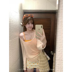 批发CallmeEar//春夏纯欲套装女贝壳扣吊带/波点半裙/大U领<b class='q'>条纹</b>T恤