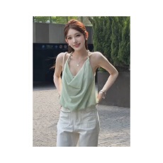 批发夏季荡领挂脖无袖吊带背心女修身显瘦外穿<b class='q'>上衣</b>搭配阔腿长裤套装