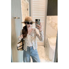 批发曾小咸 韩系碎花短款防晒针织开衫<b class='q'>女</b>夏季新款外搭薄款外套上衣
