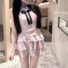 批发系蝴蝶结翻领镂空针织背心女高腰<b class='q'>蓬蓬</b>裙半身裙两件套装女潮