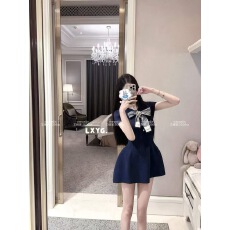 批发赫本气质polo领收腰针织连衣裙女夏蝴蝶结洋气高级感显瘦<b class='q'>礼服</b>