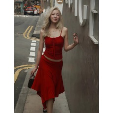 批发8uioio'托斯卡纳艳阳'度假风天丝背心吊带女夏新款飘逸半身裙套装