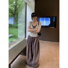 批发sheepland松弛出街 天丝亚麻打褶休闲裤女夏宽松显瘦垂感阔腿裤