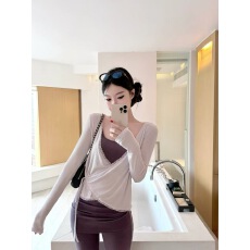 批发Laareetoo 莱赛尔芭蕾花边蕾丝拼接开衫女夏季吊带上衣裤子套装