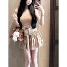 批发LXYG<b class='q'>名媛</b>纯欲蝴蝶结掐腰显瘦针织抹胸裙吊带女夏装绝美一字肩上衣
