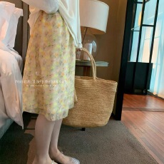 Peanut花生家天丝面料碎花半身裙女中长款直筒显瘦夏日花园风裙子