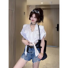 批发今年流行的爆款女装夏季2026新款系带中袖衬衫独特漂亮巨好看上衣