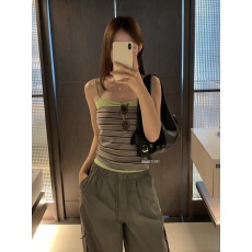 批发MZI STUDIO十三行2026新款辣妹<b class='q'>吊带</b>背心<b class='q'>女</b>夏+修身条纹抹胸两件套