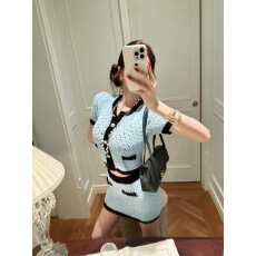 批发灰尘邓邓 小香风套装女2026<b class='q'>夏</b>季新款短袖针织开衫半身裙两件套