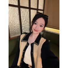 批发大李plus“鎏金序页”重磅小香针织外套撞色织带<b class='q'>开衫</b>