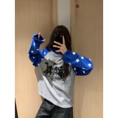 批发VATTY美式复古千禧星星印花华夫格插件撞色长袖<b class='q'>T</b>恤百搭打底衫上衣