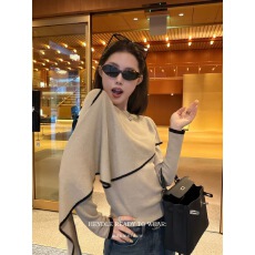 批发黑豆哼哼 智性美学*法式不规则撞色披肩毛衣女秋季气质修身针织衫