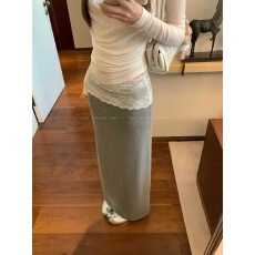 批发e go studio 厚款莱赛尔蕾丝腰半身裙通勤百搭韩系风休闲<b class='q'>修身</b>裙子