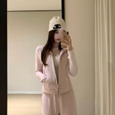 批发NAYA CHAN 立领拉链上衣修身喇叭裤休闲裤时尚绒感休闲套装