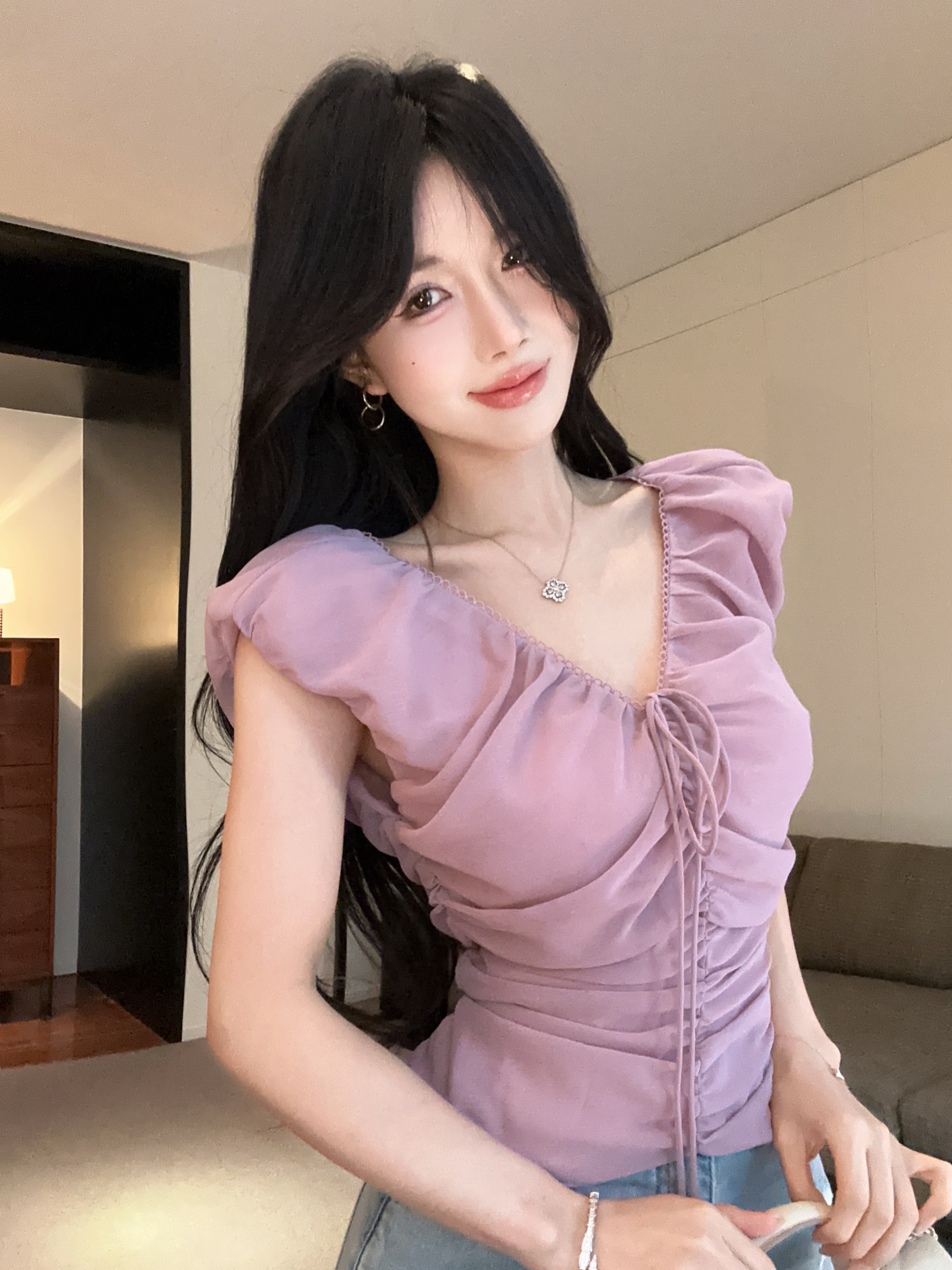 FA36763# 褶皱修身显瘦坎肩上衣 服裝批發女裝批發服飾貨源