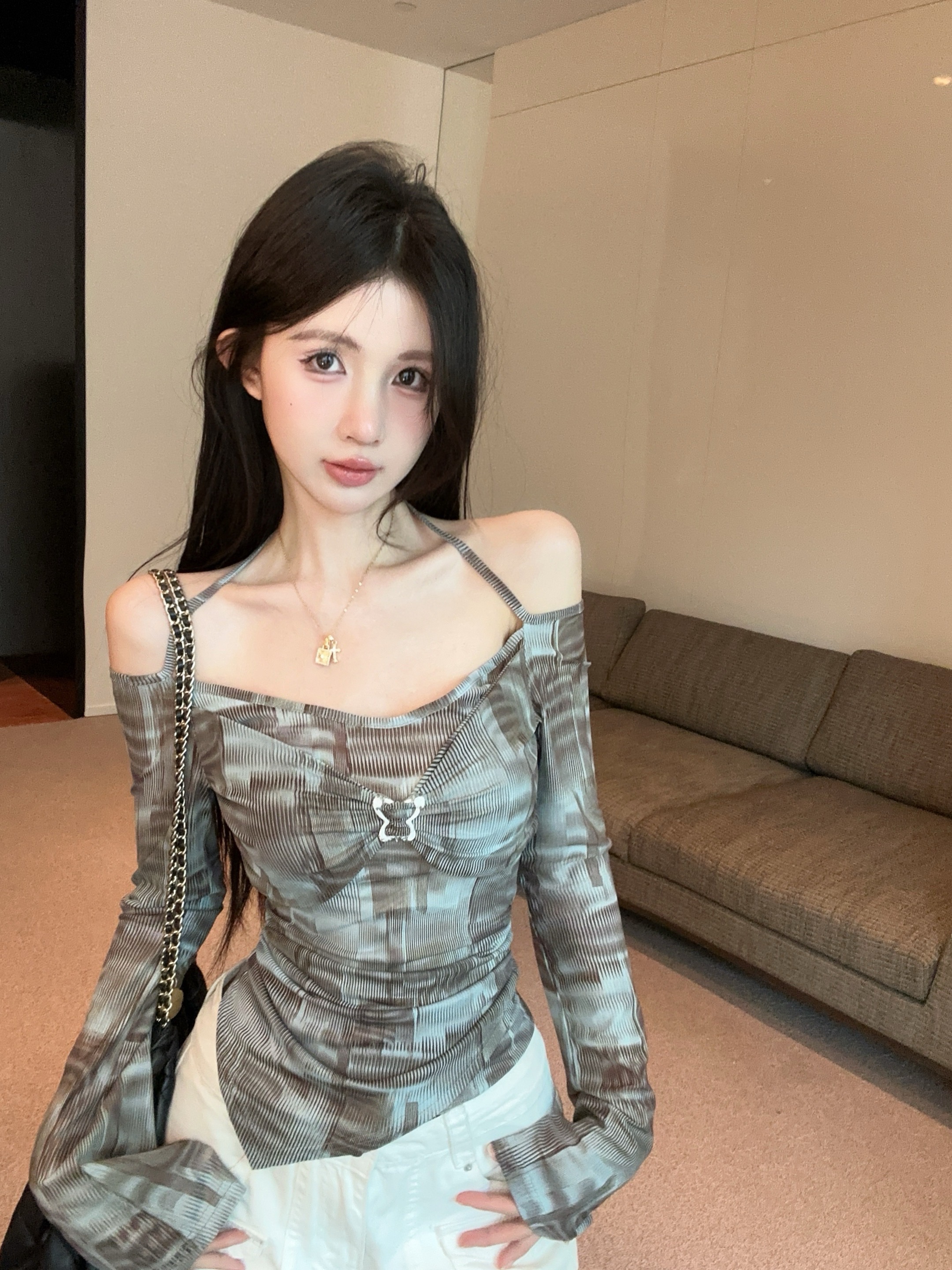 FA36759# 美式辣妹晕染修身上衣 服裝批發女裝批發服飾貨源