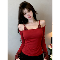 批发实拍实价拼接亮片假两件<b class='q'>吊带</b>辣妹<b class='q'>打底衫</b>上衣