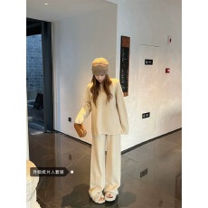 批发superniniyy 可机洗奶酪慵懒升级纸片人v领针织羊毛衣阔腿裤套装