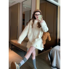 批发红色蝴蝶结毛衣套装女2025新款冬季加厚宽松慵懒针织半身裙两件套