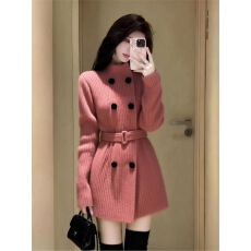 批发出席重要场合的裙子<b class='q'>高端</b>精致小香风气质小个子收腰粉色针织<b class='q'>连衣裙</b>