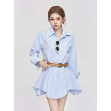 批发polo领宽松长袖<b class='q'>连衣裙</b>女装早秋新款不规则甜酷衬衫裙短裙子潮chic