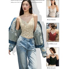 批发法式带胸垫蕾丝保暖<b class='q'>背心</b>吊带女2026秋季新款内搭外穿修身短款上衣