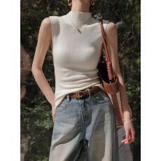 批发JWUNIQUE酒窝米白色半<b class='q'>高领</b>无袖羊毛背心女2026年春秋新款修身上衣