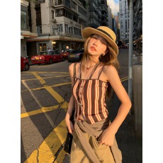 批发周怡彤◆撞色条纹吊带背心女辣妹风夏季<b class='q'>街头</b>修身显瘦无袖绝美E294