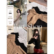 批发Fart Shop反叛名媛 高领麻花露肩毛衣女秋冬季收腰长袖<b class='q'>打底衫</b>J335