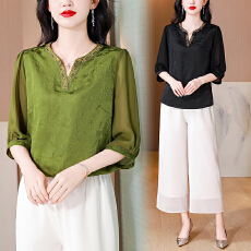 批发实拍2026夏季新款高端妈妈重磅香云纱真丝中袖立领桑蚕丝大码<b class='q'>衬衫</b>