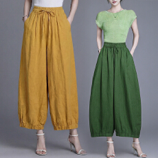 批发<b class='q'>实拍</b>2026春夏新品松紧腰棉麻文艺气质灯笼<b class='q'>裤</b>阔腿休闲<b class='q'>裤</b>