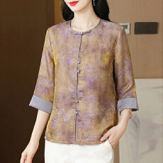 批发实拍2026春夏新中式重工提花拼接圆领<b class='q'>缎面</b>盘扣复古改良民族风上衣