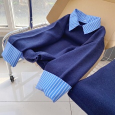 批发韩版时尚气质拼接衬衣领毛衣短裙两件套女2025冬季穿搭一整套