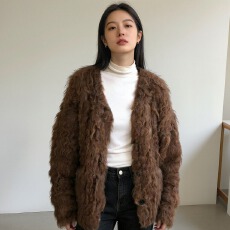 批发韩系环保卷卷长毛慵懒感<b class='q'>开衫</b><b class='q'>女</b>冬新款百搭V领设计感加厚保暖外套