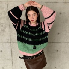 批发韩版复古粗针撞色<b class='q'>条纹</b>毛衣女款秋冬季慵懒宽松<b class='q'>针织衫</b>套头上衣外穿