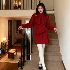 批发韩系蝴蝶结加厚两件套新款新年战衣高级热卖内搭百搭新款