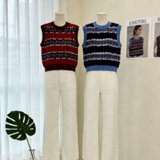 批发韩版温暖复古撞色圆领麻花针织背心新款女马甲毛衣上衣女