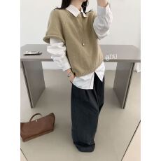 批发韩系短袖T恤卷边针织衫女初<b class='q'>秋</b>季叠穿显瘦毛衣短款韩国东大门上衣