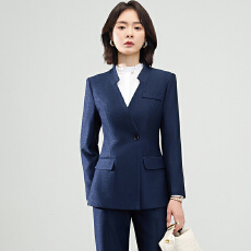批发秋冬高级感职业西装外套女新款简约干练立领纯色长袖小西服套装
