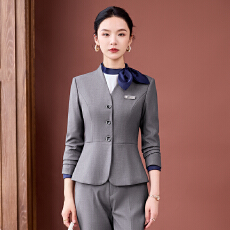 批发高铁乘务员职业<b class='q'>工作服</b>西装套装女秋修身显瘦高级感气质单排扣西服